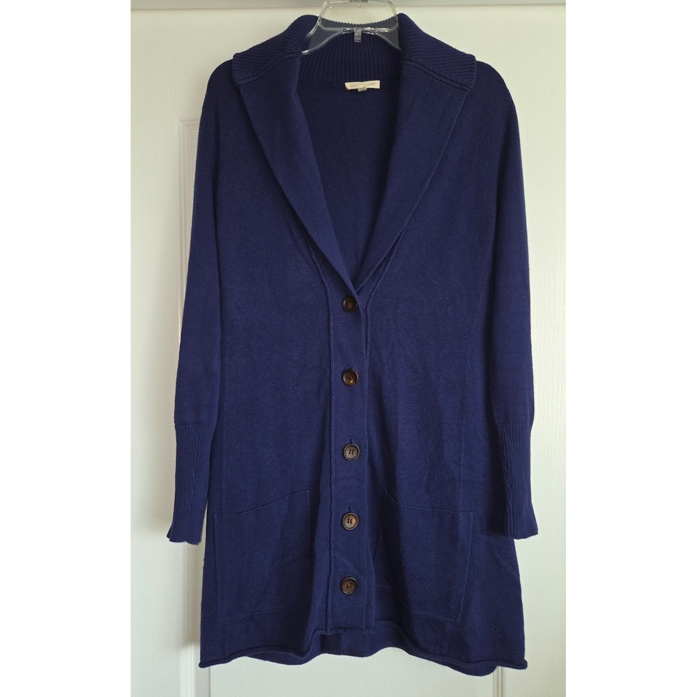 Eileen Fisher Navy Blue Organic Cotton Cashmere Blend Long Cardigan Sweater Sz M